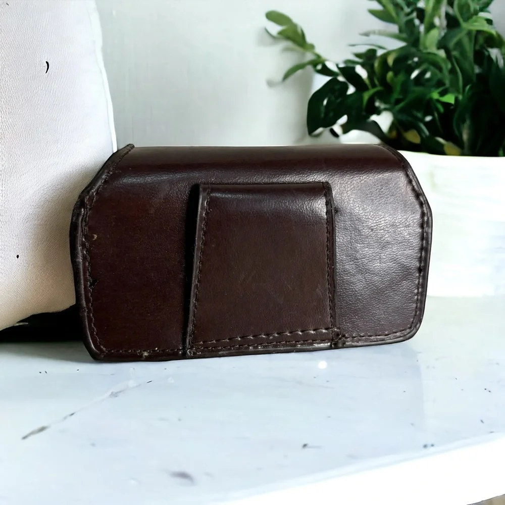 Vintage Samsung Leather Flip Cell Phone Case. Attaches To Belt. Brown 2 Snaps